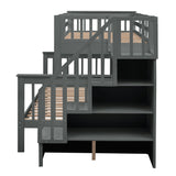 Stairway Twin-Over-Full Bunk Bed with Storage and Guard Rail for Bedroom, Gray color(OLD SKU :LP000019AAE) - Home Elegance USA