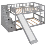 Stairway Twin over Twin Bunk Bed with Two Drawers and Slide, Gray(OLD SKU :LT000155AAE) - Home Elegance USA