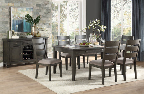 Gray Finish 7pc Dining Set Table with 6x Drawers and 6x Side Chairs Upholstered Seat Transitional Dining Room Furniture - Home Elegance USA