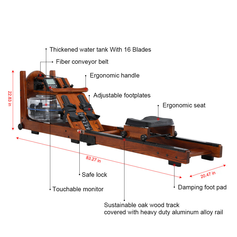Water Rowing Machine, Wood Water Rower with LED Monitor Water Resistance Wooden Rower Machine for home Use Capacity