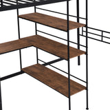 Twin Size Metal Loft Bed and Built-in Desk and Shelves,Black(OLD DKU:WF280270AAB) - Home Elegance USA