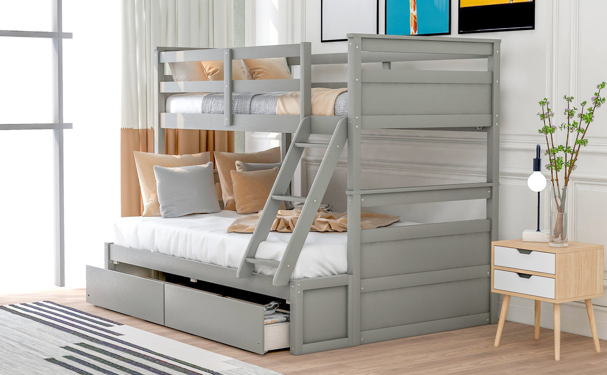 Twin over Full Bunk Bed with Storage - Gray(OLD SKU :LP000022AAE) - Home Elegance USA