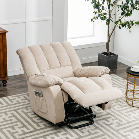 Massage Recliner Chair Electric Power Lift Recliner Chairs with Heat, Vibration, Side Pocket for Living Room Bedroom, Beige Home Elegance USA