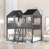 Full Over Full WoodBunk Bed with Roof, Window, Guardrail, Ladder  ( Antique Gray )( old sku: LP000031AAE ) - Home Elegance USA