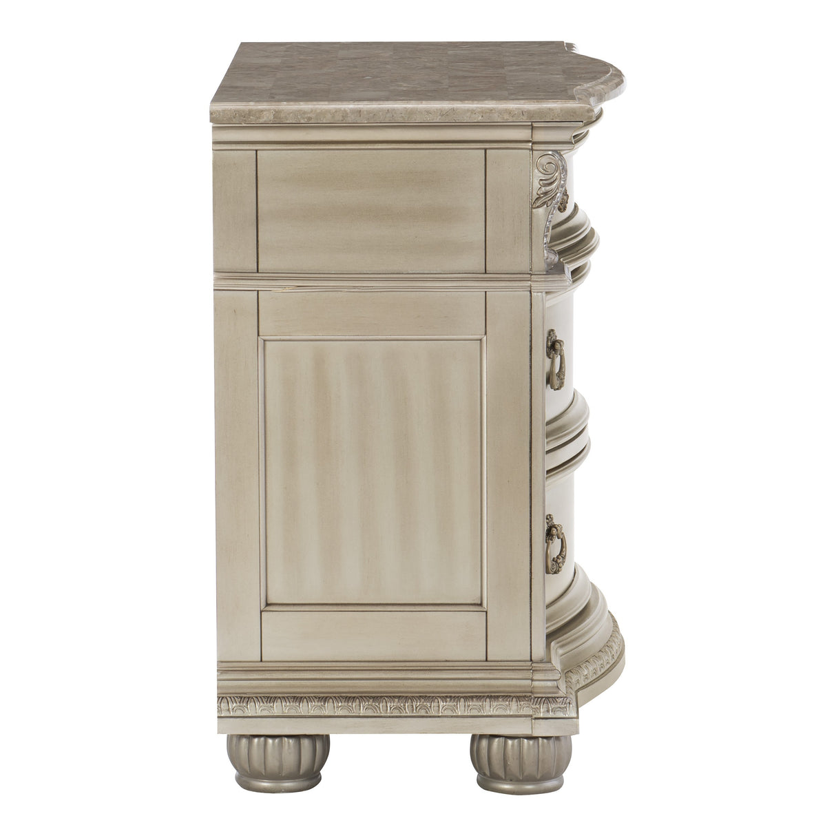 Silver Finish European Design 1pc Nightstand w Genuine Marble Top Traditional Bedroom Furniture - Home Elegance USA