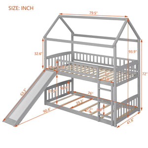 Twin Over Twin Bunk Bed with Slide, House Bed with Slide, Gray(OLD SKU: LT000213AAE - Home Elegance USA