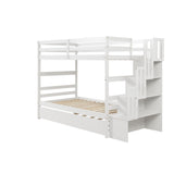 Bunk Beds Twin over Twin Stairway Storage function White color - Home Elegance USA