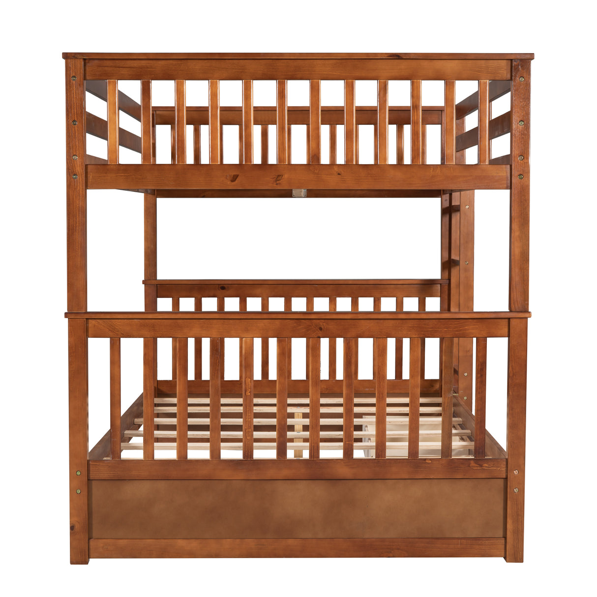 Full-Over-Full Bunk Bed with Ladders and Two Storage Drawers (Walnut) - Home Elegance USA