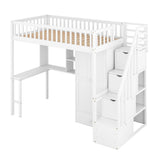 Twin size Loft Bed with Bookshelf,Drawers,Desk,and Wardrobe-White - Home Elegance USA