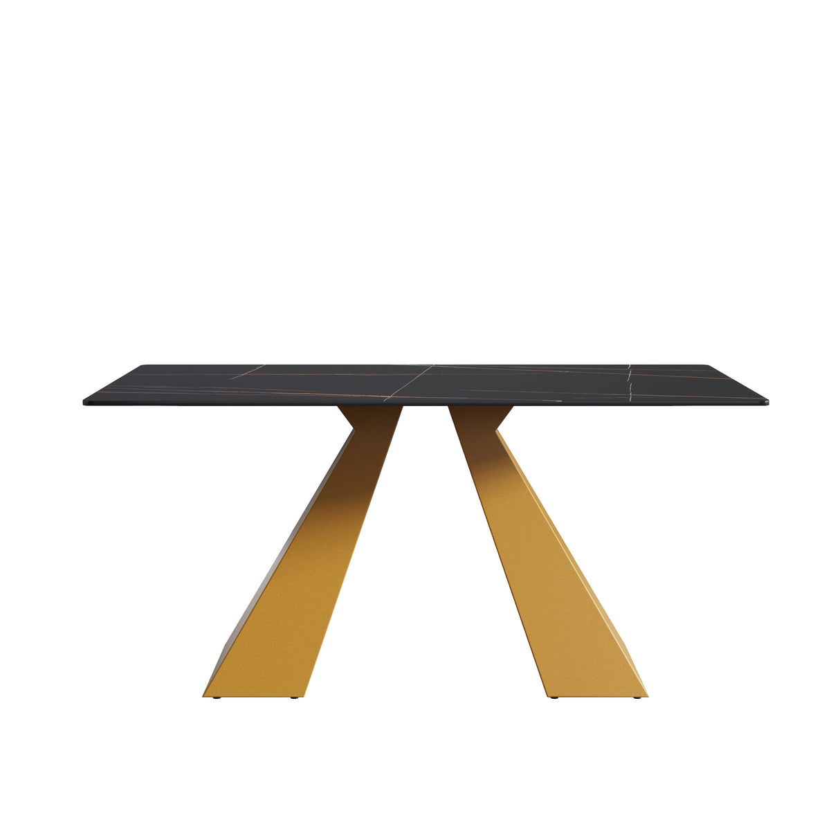 63"Modern artificial stone black straight edge golden metal leg dining table - 6 people - W1535S00070 - image - 3