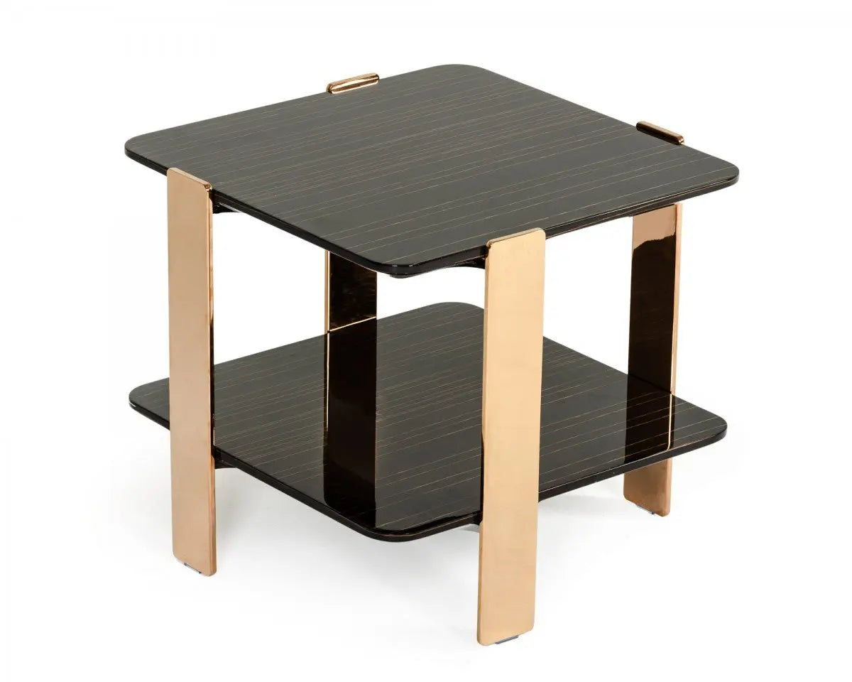 Vig Furniture - Modrest Leroy Modern Ebony & Rosegold End Table - Vghb280B-Ebn