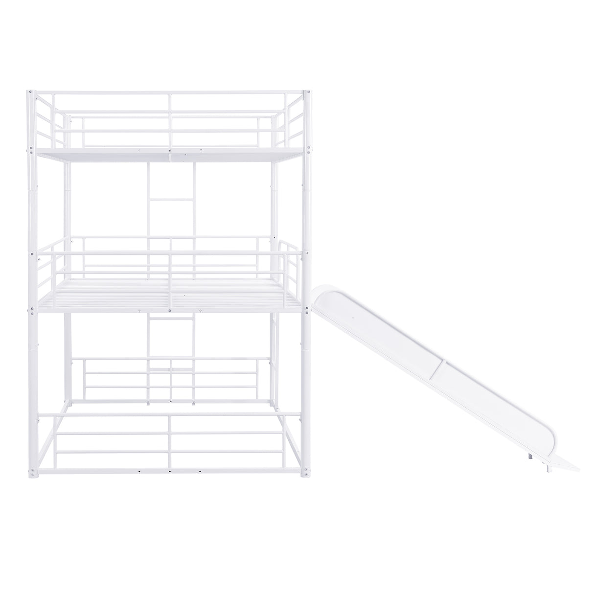 Full Size Metal Bunk Bed with Ladders and Slide, Divided into One Platform and Loft Bed, White - Home Elegance USA