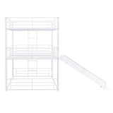 Full Size Metal Bunk Bed with Ladders and Slide, Divided into One Platform and Loft Bed, White - Home Elegance USA