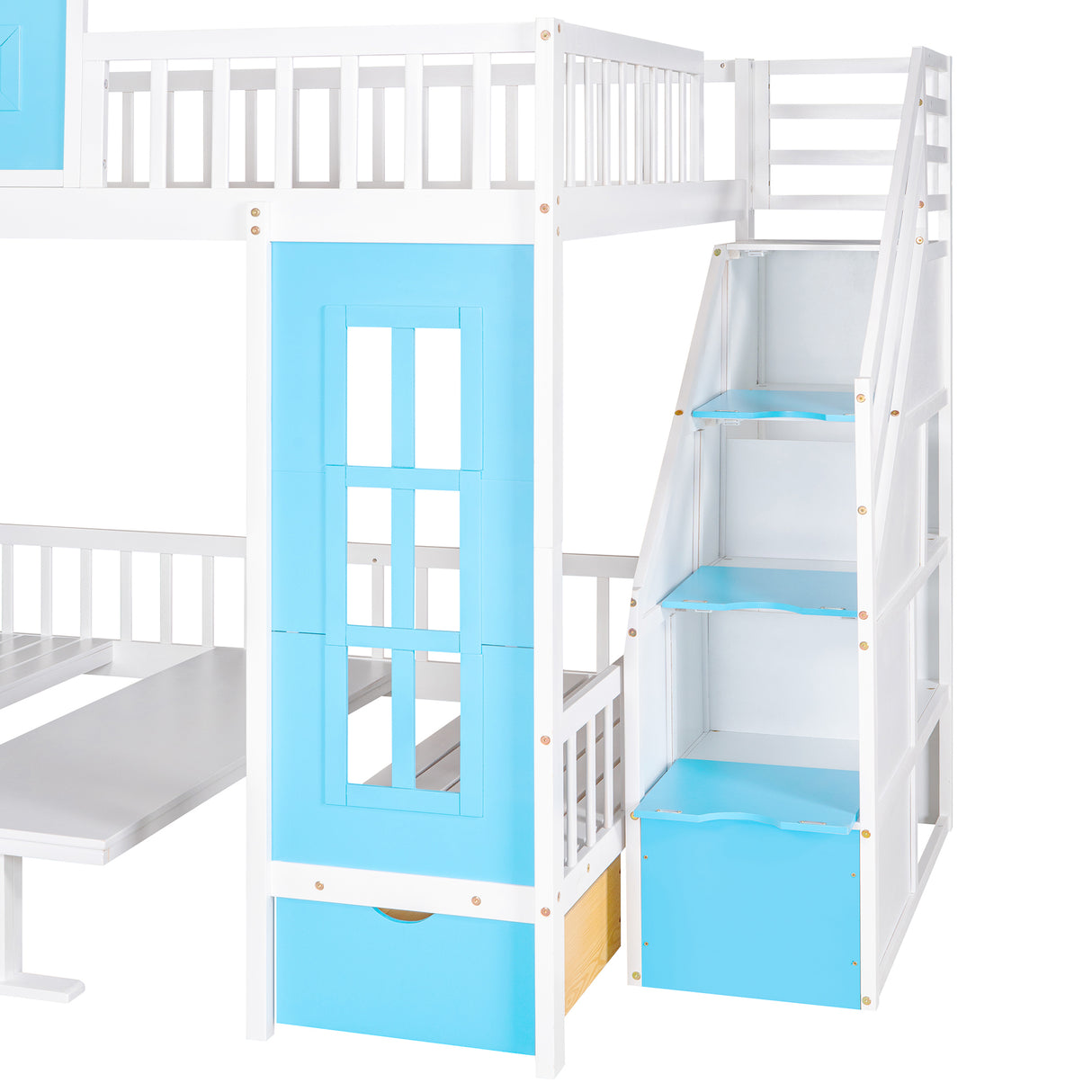 Full-Over-Full Bunk Bed with Changeable Table , Bunk Bed Turn into Upper Bed and Down Desk - Blue - Home Elegance USA