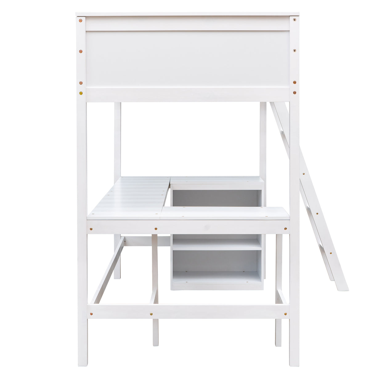 Twin size Loft Bed with Shelves and Desk, Wooden Loft Bed with Desk - White(OLD SKU:LT000537AAK) - Home Elegance USA
