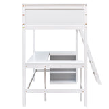 Twin size Loft Bed with Shelves and Desk, Wooden Loft Bed with Desk - White(OLD SKU:LT000537AAK) - Home Elegance USA