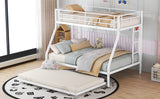 Twin over Full Bed with Sturdy Steel Frame, Bunk Bed with Twin Size Trundle, Two-Side Ladders, White - Home Elegance USA