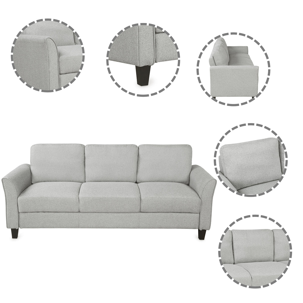 3 - Seat Sofa Living Room Linen Fabric Sofa (Light Gray) - WF191004AAN - image - 5