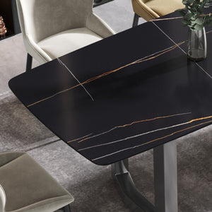 63"Modern artificial stone black curved black metal leg dining table - 6 people - W1535S00161 - image - 6