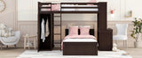 Twin size Loft Bed with a Stand-alone bed, Shelves,Desk,and Wardrobe-Espresso - Home Elegance USA