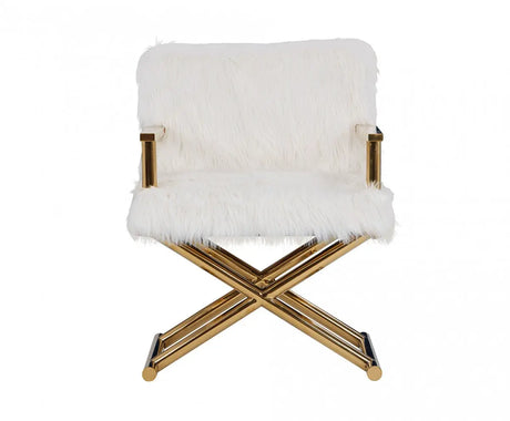 Vig Furniture - Modrest Corley Modern White Faux Fur & Gold Accent Chair - Vgrh-Rhs-Ac-401-Wht