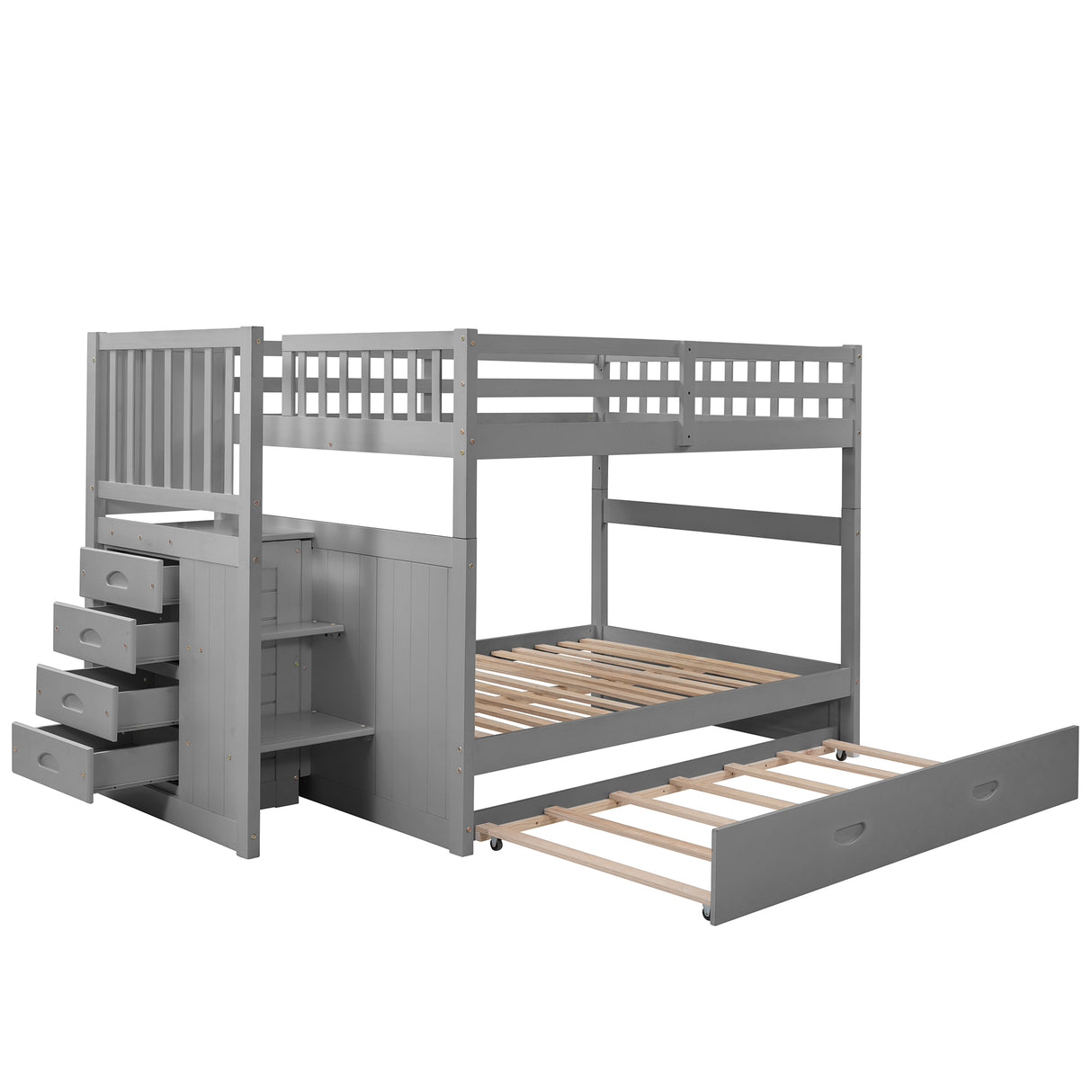 Full over Full Bunk Bed with Twin Size Trundle,Gray ( old sku: LP000026AAE ) - Home Elegance USA