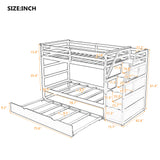 Twin-Over-Twin Bunk Bed with Twin Size Trundle and 3 Storage Stairs,Gray (OLD SKU :LP000064AAE) - Home Elegance USA