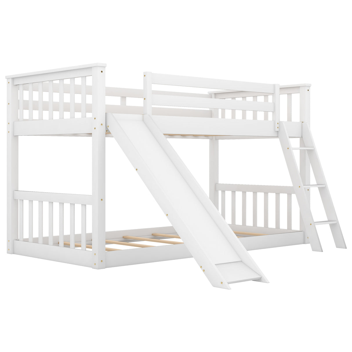 Twin over Twin Bunk Bed with Convertible Slide and Ladder, White - Home Elegance USA