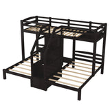 Twin over Twin & Twin Bunk Bed with Built-in Staircase and Storage Drawer,Espresso Home Elegance USA