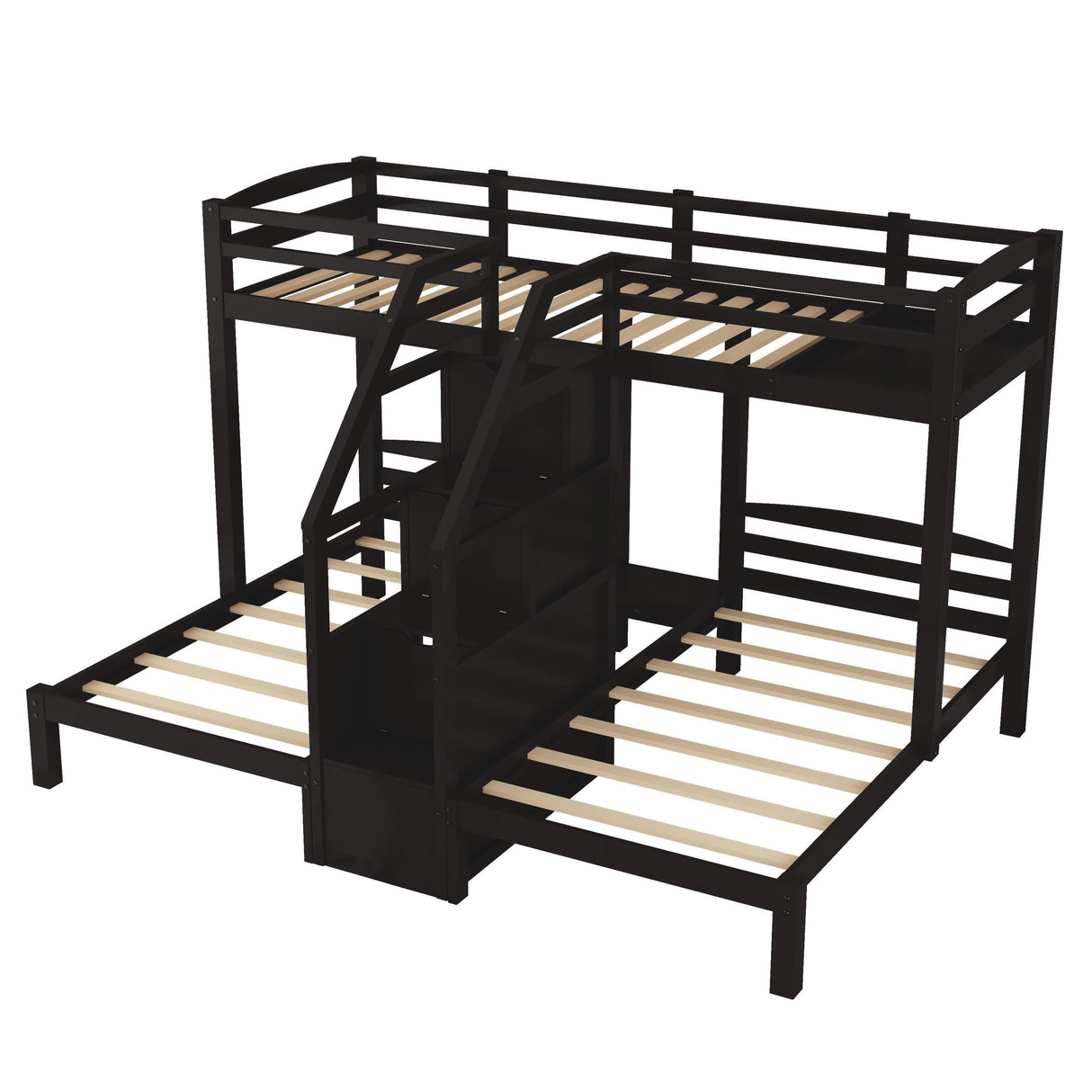 Twin over Twin & Twin Bunk Bed with Built-in Staircase and Storage Drawer,Espresso - Home Elegance USA