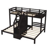 Twin over Twin & Twin Bunk Bed with Built-in Staircase and Storage Drawer,Espresso - Home Elegance USA