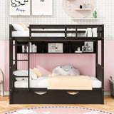 Twin-Over-Twin Bunk Bed with Twin size Trundle , Separable Bunk Bed with Bookshelf for Bedroom -Espresso - Home Elegance USA