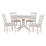 TREXM 5-Piece Retro Functional Dining Table Set Wood Round Extendable Dining Table and 4 Upholstered Dining Chairs (Antique White) - Home Elegance USA