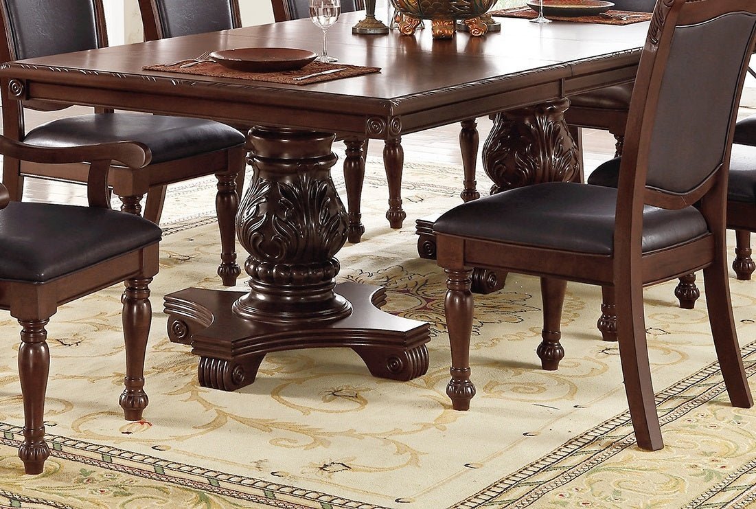 Majestic Royal Dining Room Table w Leaf 2x Arm Chairs And 6x Side Chairs Brown 9pc Set Rubberwood Dining Table Double Pedestal Base Rectangle Table - Home Elegance USA
