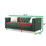 Russell Tufted Upholstery Sofa Finished in Velvet Fabric in Green Home Elegance USA