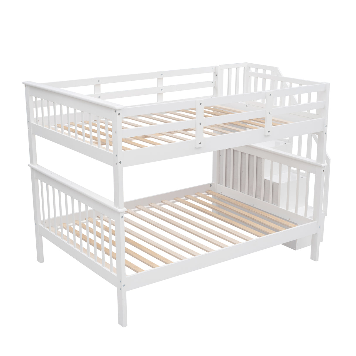 Stairway Full-Over-Full Bunk Bed with Storage and Guard Rail for Bedroom, Dorm, White color(OLD SKU :LP001110AAK) - Home Elegance USA