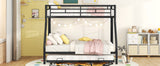 Twin over Full Bed with Sturdy Steel Frame, Bunk Bed with Twin Size Trundle, Two-Side Ladders, Black - Home Elegance USA