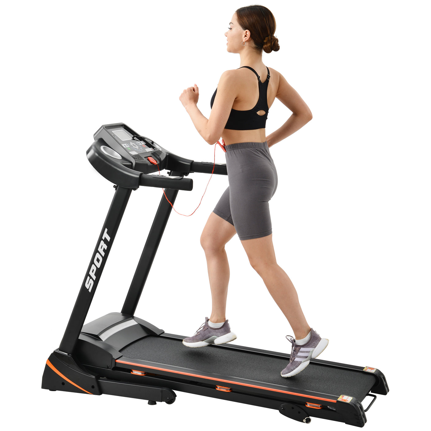 Folding Electric 3.5HP Treadmill With Incline Medium Running Machine Motorised LCD Gym 330lbs； Folding Treadmill Electric Motorized Power 14.8KM/H Running Fitness Machine Gym(W54031811)