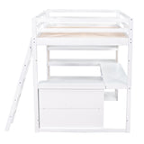 Full Size Loft Bed with Ladder, Shelves, and Desk, White - Home Elegance USA