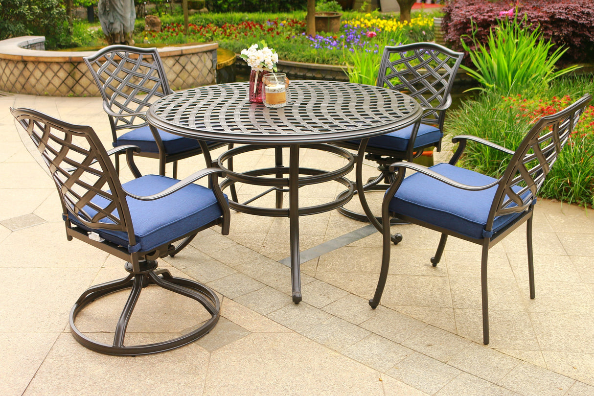 Round 4 - Person 49" Long Aluminum Dining Set with Cushions