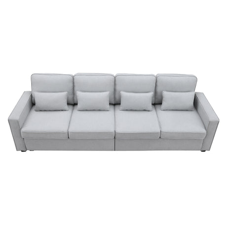 [VIDEO provided] [New] 104" 4-Seater Modern Linen Fabric Sofa with Armrest Pockets and 4 Pillows,Minimalist Style Couch for Living Room, Apartment, Office,3 Colors - Home Elegance USA