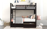 Twin over Twin Wood Bunk Bed with Two Drawers - Espresso· - Home Elegance USA