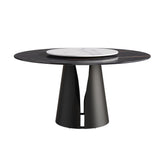 59.05"Modern artificial stone round black carbon steel base dining table-can accommodate 6 people-31.5"white artificial stone turntable - Home Elegance USA