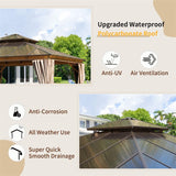 12'x12' Hardtop Gazebo, Permanent Outdoor Gazebo with Polycarbonate Double Roof, Aluminum Gazebo Pavilion with Curtain and Net for Garden, Patio, Lawns, Deck, Backyard(Wood - Looking) - W1859S00024 - image - 5