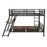 Full Size Metal Bunk Bed with Built-in Desk, Light and 2 Drawers, Black(Expected Arrival Time: 9.18)