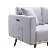 Easton Light Gray Linen Fabric Sofa Loveseat Chair Living Room Set with USB Charging Ports Pockets & Pillows Home Elegance USA