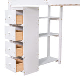 Twin size Loft Bed with Storage Drawers ,Desk and Stairs, Wooden Loft Bed with Shelves - White - Home Elegance USA