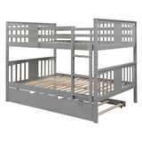 Full over Full Bunk Bed with Twin Size Trundle and Ladder-Gray(Old SKU: LP000204AAE) - Home Elegance USA