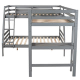 L-Shaped Twin over Full Bunk Bed and Twin Size Loft Bed with Built-in Desk,Gray - Home Elegance USA