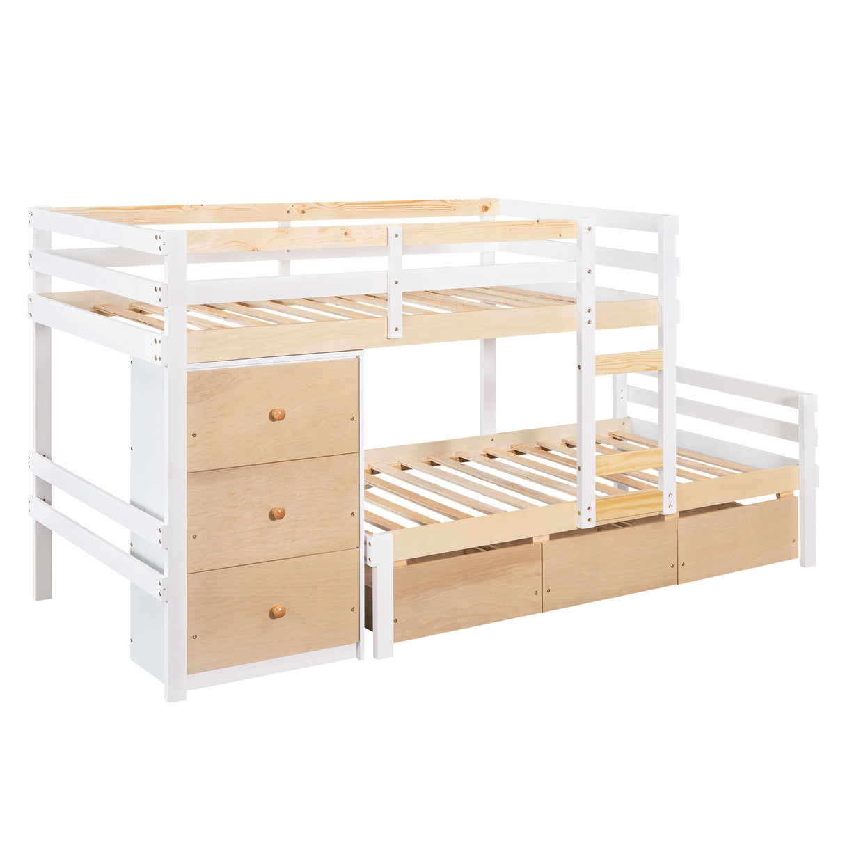 Twin over Twin Loft Bunk Bed with Drawers and Ladder, Natural - Home Elegance USA